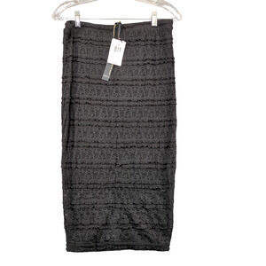 Jeans By Buffalo Womens Pull On Lace Midi Pencil Skirt Large Black Tiered W/Tags